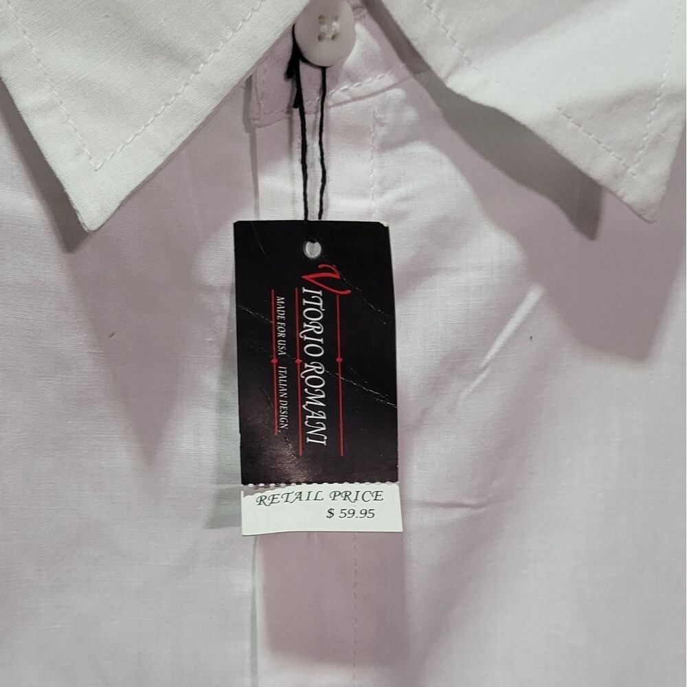 Vitorio Romani Men's NWT White Embroidered Long Sleeve Dress Shirt Size Medium - Picture 4 of 8